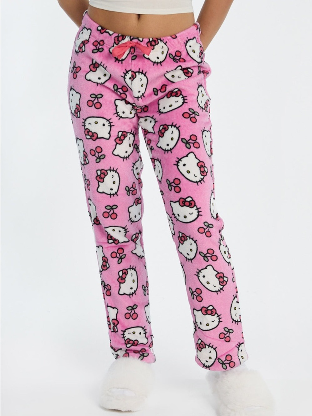 Hello Kitty Cherries Pink Plush Pajama Pants